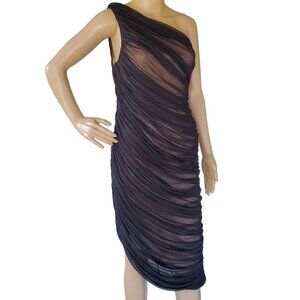 NY&C Dress Women's Size XL Body Con Stretch Asymmetrical One Shoulder Black Midi